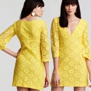 Trina Turk Yellow Lace Bell Sleeve Mini Dress